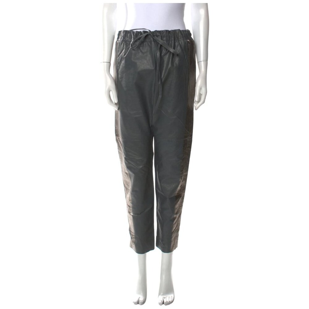 Les Chiffoniers Rare Y2K Leather Cropped Jogger Pants Gray Metallic Womens 32W
